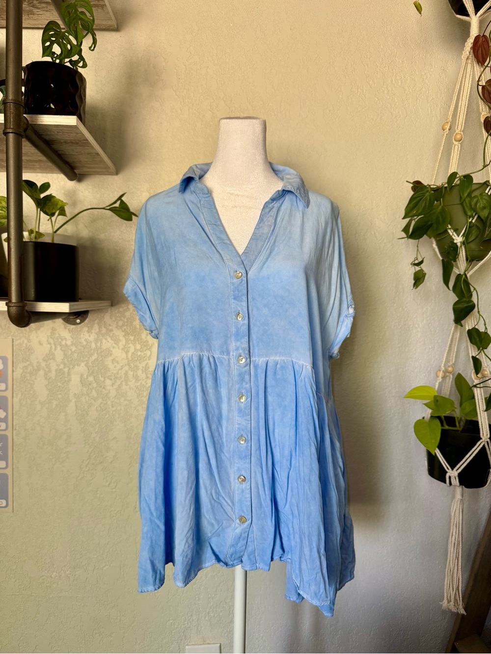 Light Blue Button-Front Women's Shirt
